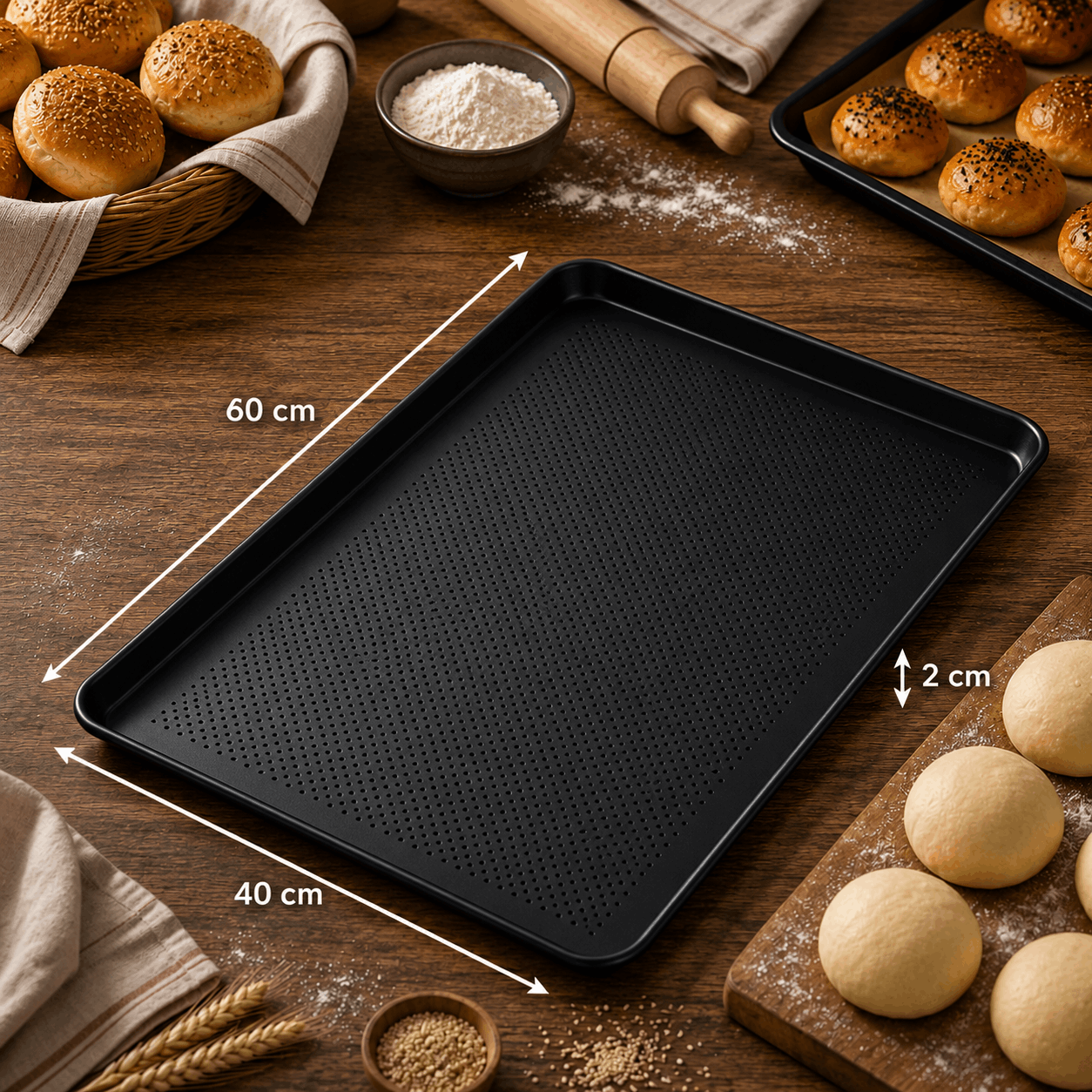 40x60 cm Delikli Teflonlu Poğaça Tepsisi Teflonlu ve Kaynaklı Tepsiler görseli